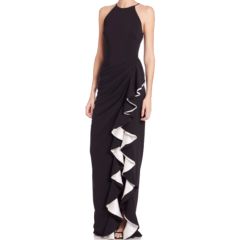 Black Halter Contrast Ruffle Gown