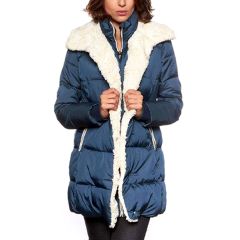 Navy & White Faux Fur Puffer Coat