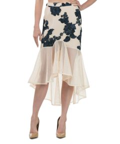Ivory & Navy Floral Hi-Low Skirt
