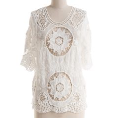 White Crochet Scallop-Hem Top 