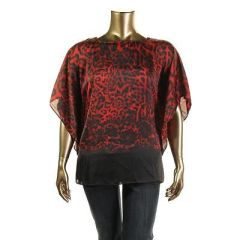 Women’s Red Animal Print Flutter Top