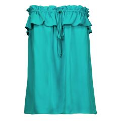 Green Chevron Ruffled Strapless Silk Top