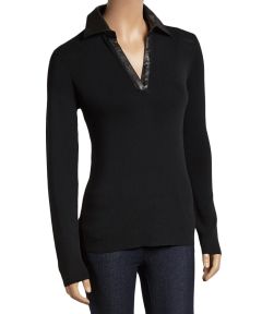 Black Eyelet Notch Neck Sweater