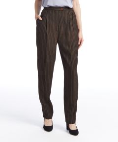Brown Pinstripe Straight-Leg Pants