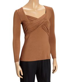 Brown Vicuna Crisscross Three-Quarter Sleeve Top