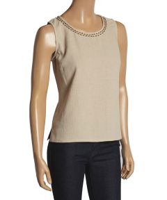 Camel Beaded Linen-Blend Tank