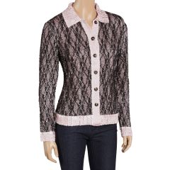 Gloss Pink & Black Lace Pucker Button-Up