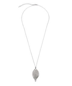 Silvertone Filigree Leaf Pendant Necklace