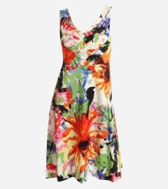 Orange Floral Print Sleeveless Dress 