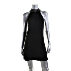 Black Embellished Neck Halter Dress 
