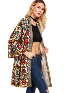 Multicolor Open Front Tribal Print Jacket