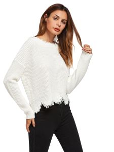 White Low Back Scallop Raw Edge Jumper