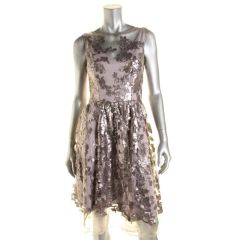 Purple Sequined A-Line Cocktail Dress 