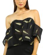 Black & Gold Leaf Off-Shoulder Top