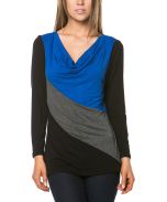 Royal Blue & Black Color Block Drape Top