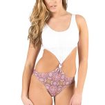 White & Pink Knot Monokini Swimsuit