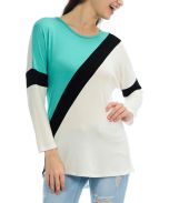 Mint & White Color Block Scoop Neck Top