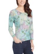 Olive & Teal Floral Pleated Top