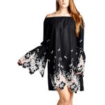 Black Lace-Accent Off-Shoulder Dress