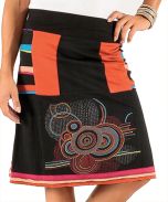 Black & Orange Geometric A-Line Skirt