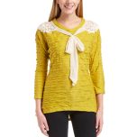 Yellow & White Lace-Back Sailor Top