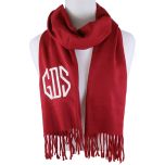 Cranberry Monogram Fringe Edge Scarf 