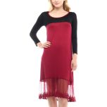 Burgundy & Black Lace-Hem Scoop Neck Dress