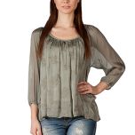 Moss Silk Embroidered Three-Quarter Sleeve Top