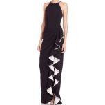 Black Halter Contrast Ruffle Gown