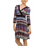 Navy & Pink Geometric Surplice Dress