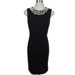 White Jeweled-Neck Little Black Dress 