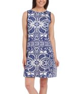 Blue & White Arabesque Sleeveless Dress