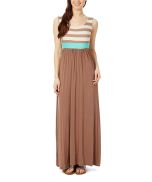Mocha & Aqua Stripe Sleeveless Maxi Dress