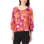 Hot Pink Floral Three-Quarter Sleeve Blouson Top