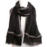 Black Geometric Fringe Scarf