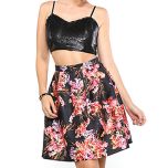 Black & Red Floral Open-Panel Fit & Flare Dress
