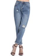 Blue Ripped Cuffed Mom Jeans