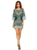 Green Tribal Print Self Tie Dress