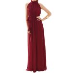 Purplish Red Long High Neck Chiffon Dress