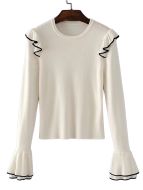 White Layered Bell Cuff Frill Trim Sweater