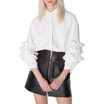 White 3/4 Sleeve Frill Ruffle Button-Down Blouse