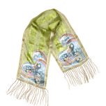Green Mythical Horses Fringe Silk Scarf