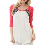 Coral & Ivory Color Block Panel Raglan Tee