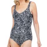 Black & White Abstract Side-Shirred One-Piece Swimsuit