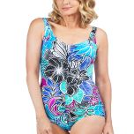 Blue & Black Floral One-Piece Swimsuit