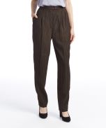 Brown Pinstripe Straight-Leg Pants