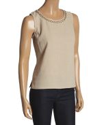 Camel Beaded Linen-Blend Tank