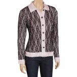 Gloss Pink & Black Lace Pucker Button-Up