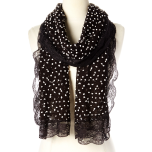 Black Lace-Trim Polka Dot Scarf