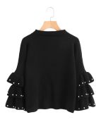 Black Pearl Beading Layered Bell Sleeve Jumper